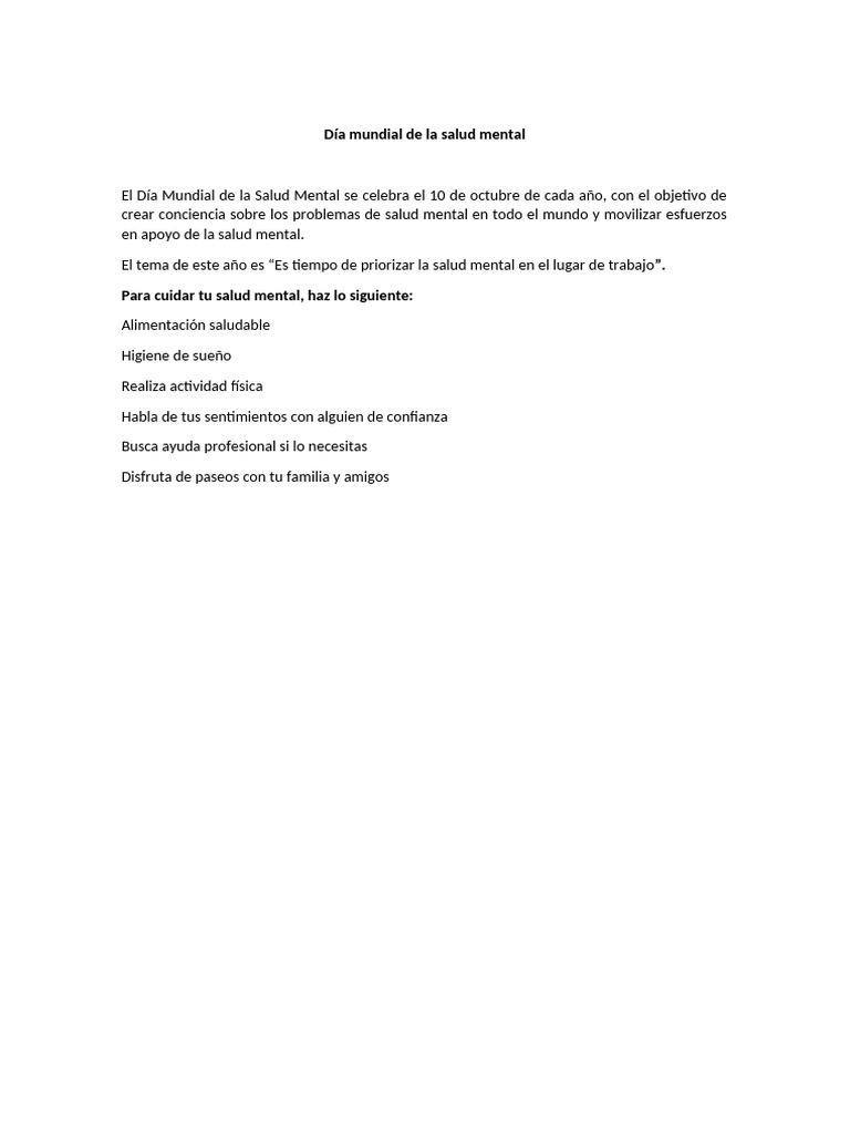 Día Mundial de la Salud Mental 2023 | PDF