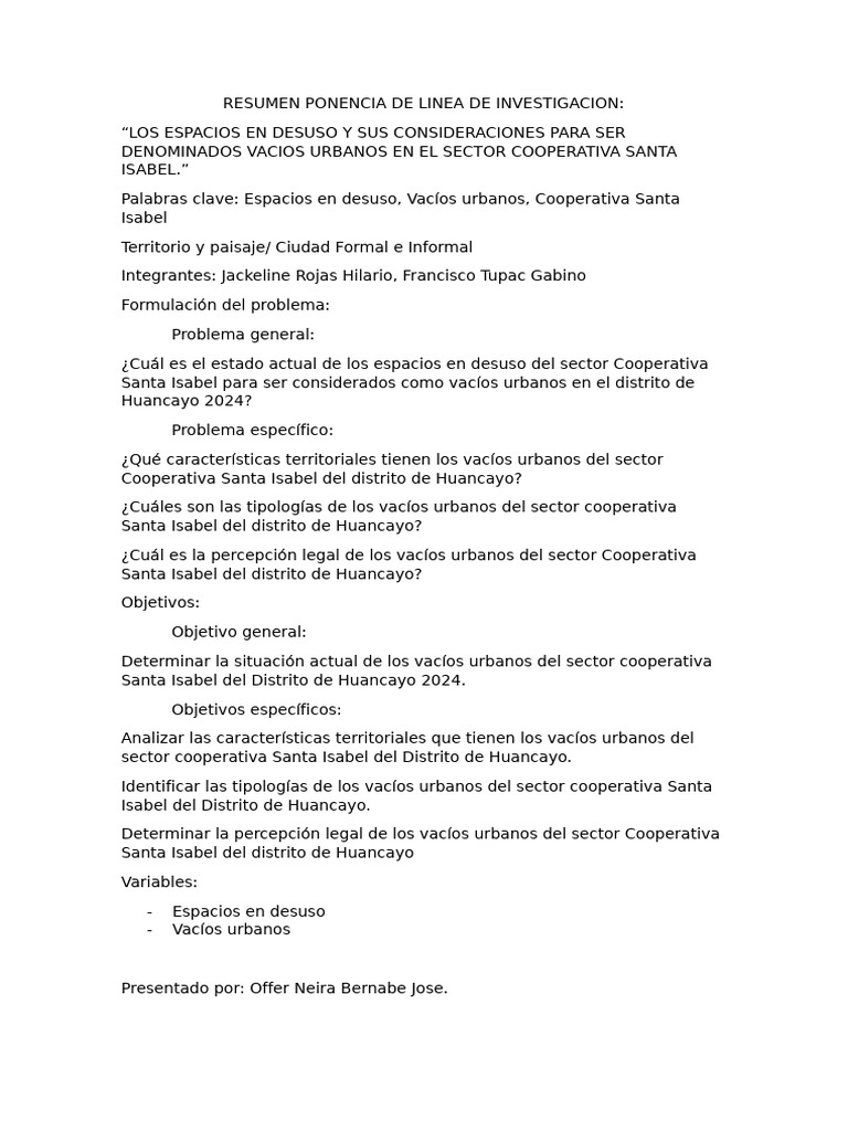Resumen Ponencia de Linea de Investigacion | PDF
