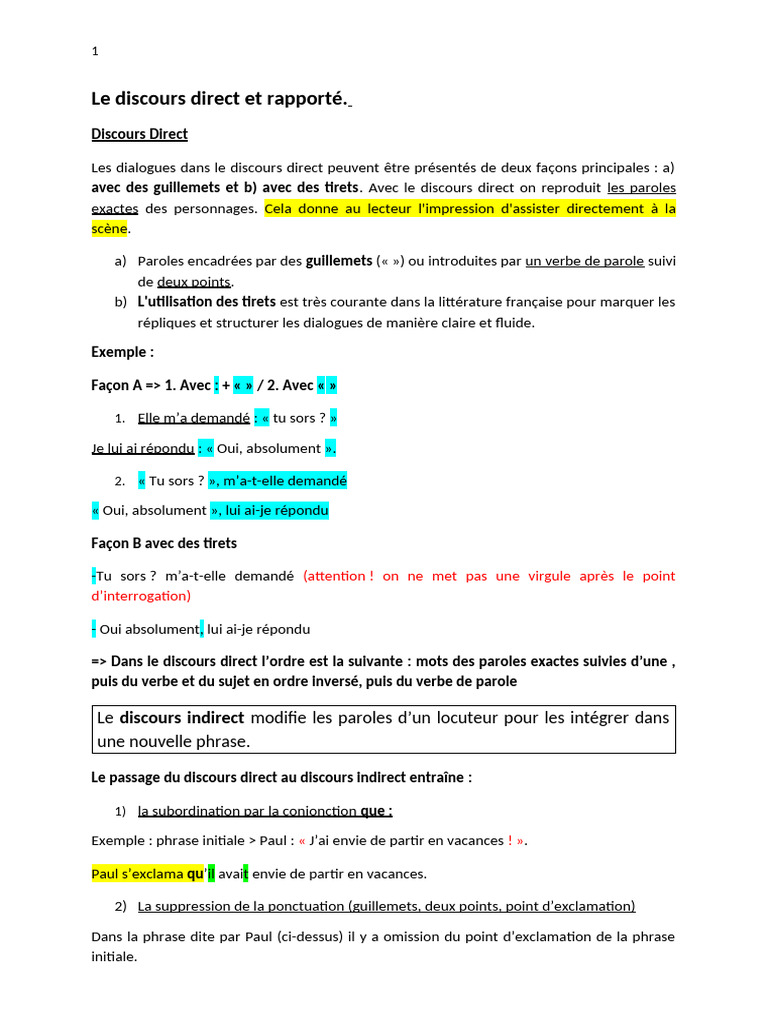 Comprendre le discours direct | PDF | Phrase | Guillemet