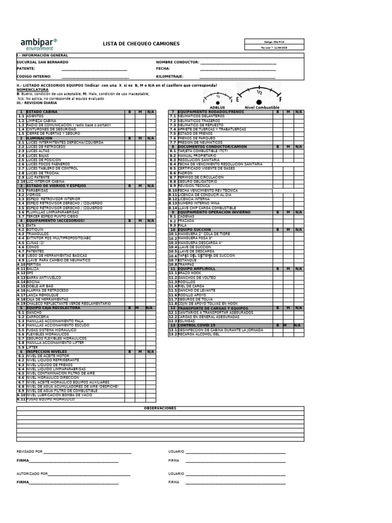 CDA-R-13 Check List Camiones | PDF | Transporte de tierra | Transporte