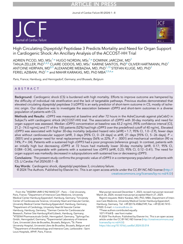 1 s2.0 S1071916424001465 Main | PDF | Shock (Circulatory) | Blood Pressure