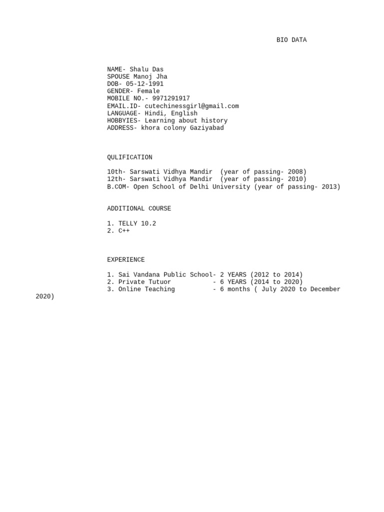 Bio Data | PDF