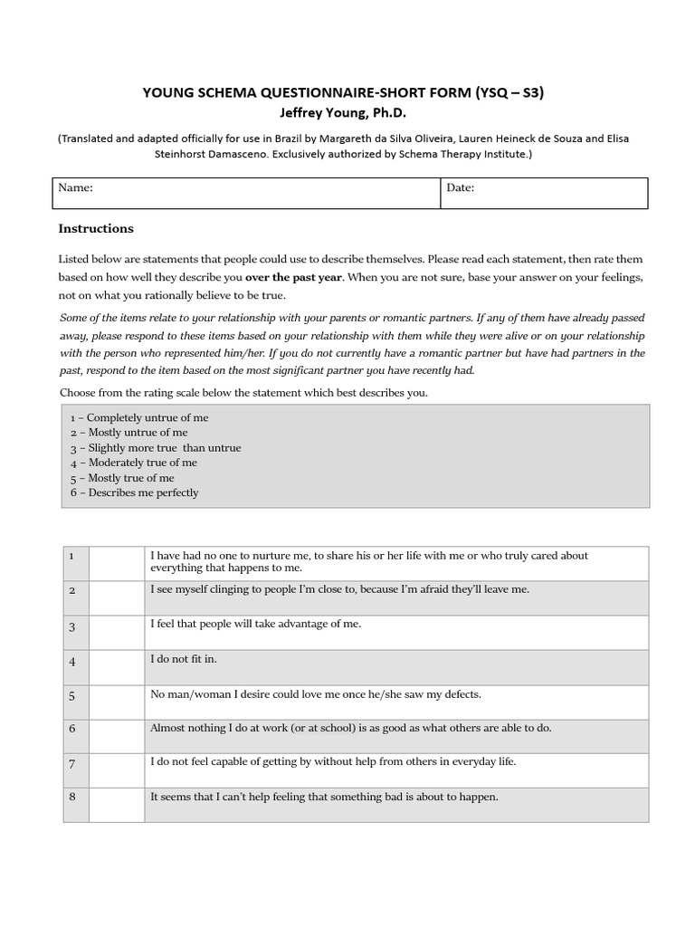 RETRO YSQ-S3 FINAL | PDF | Psychology | Psychological Concepts