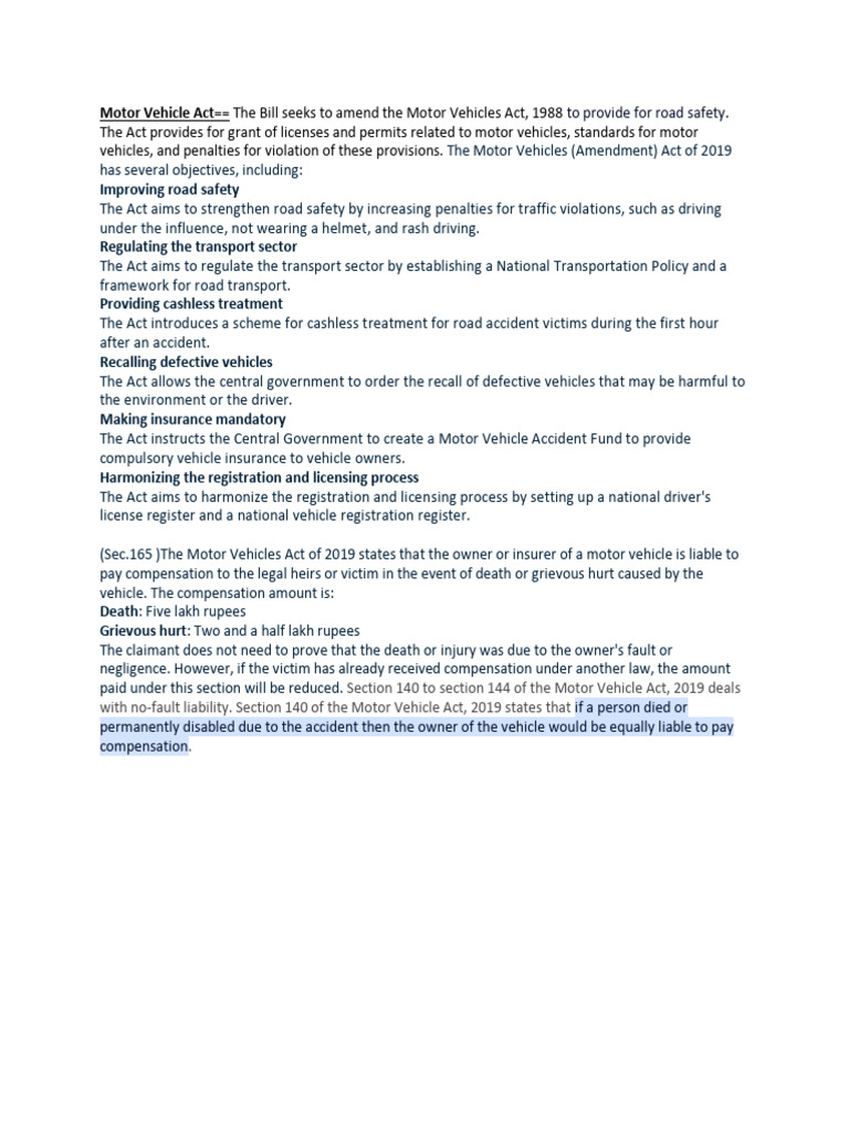 Motor vehicle act 2019 pdf