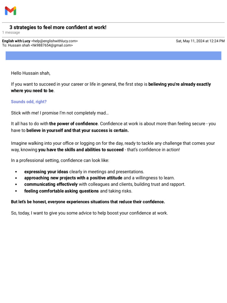 Gmail - ? 3 Strategies To Feel More Confident at Work! | PDF | Goal ...