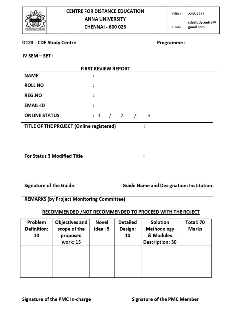 IV SEM First Review Report Template | PDF