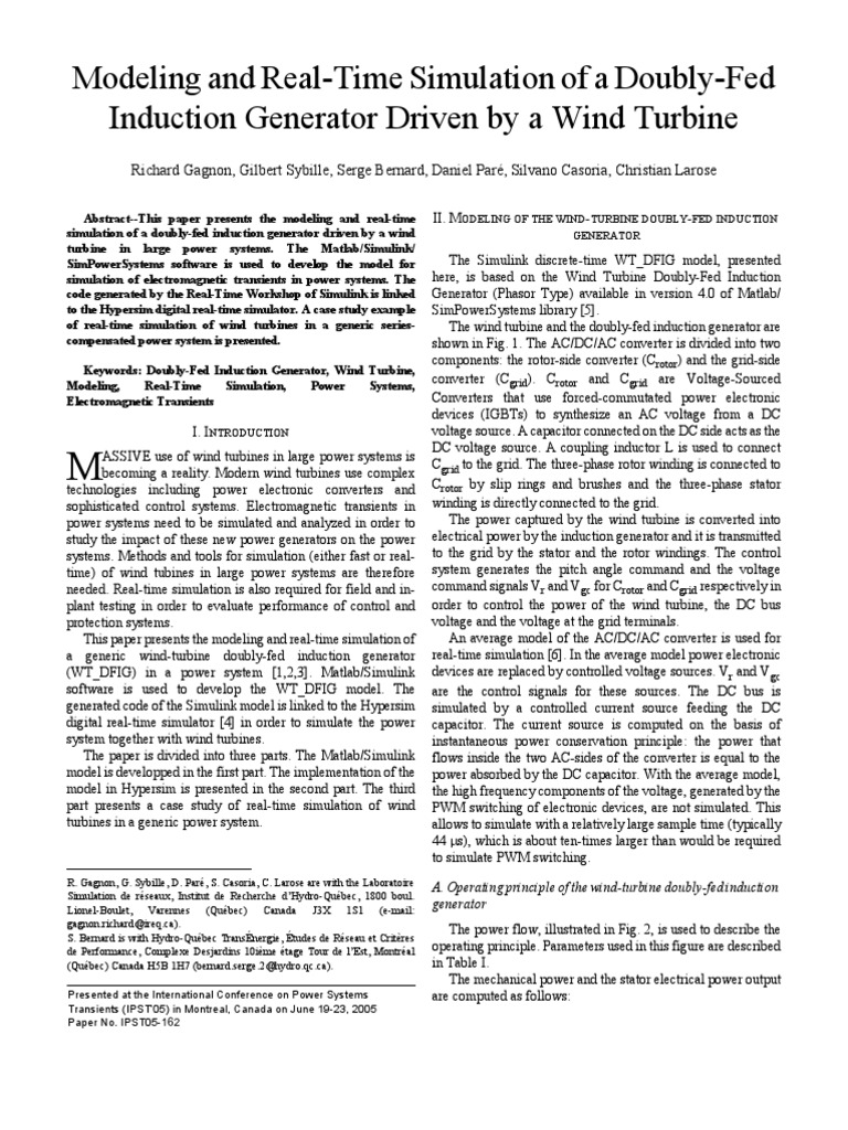 Modeling and Real-Time Simulation of A Doubly-Fed Induction Generator ...