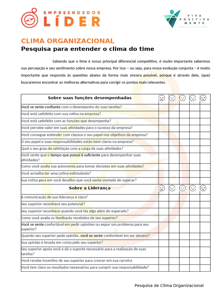 Pesquisa de Clima Organizacional | PDF | Liderança