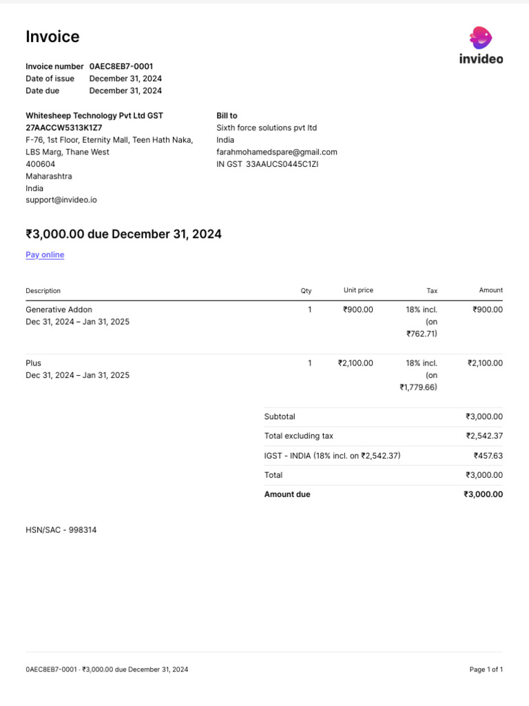 Invoice for Whitesheep Technology Pvt Ltd | PDF