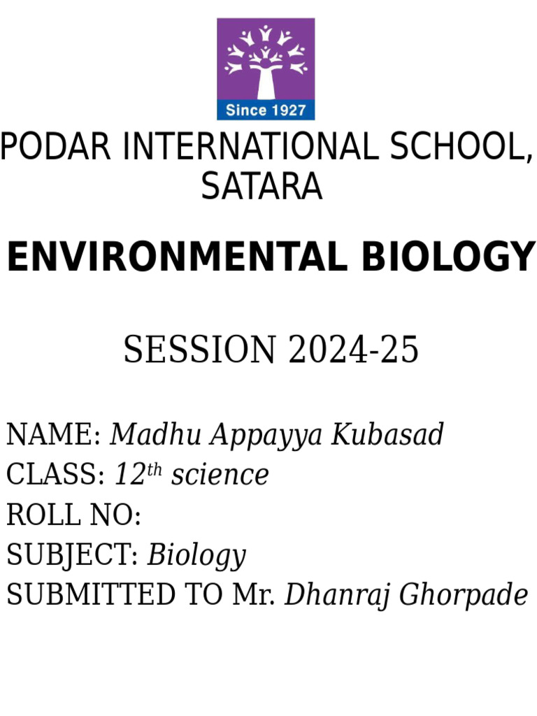 Podar International School, Satara Biology | PDF | Climate Change ...