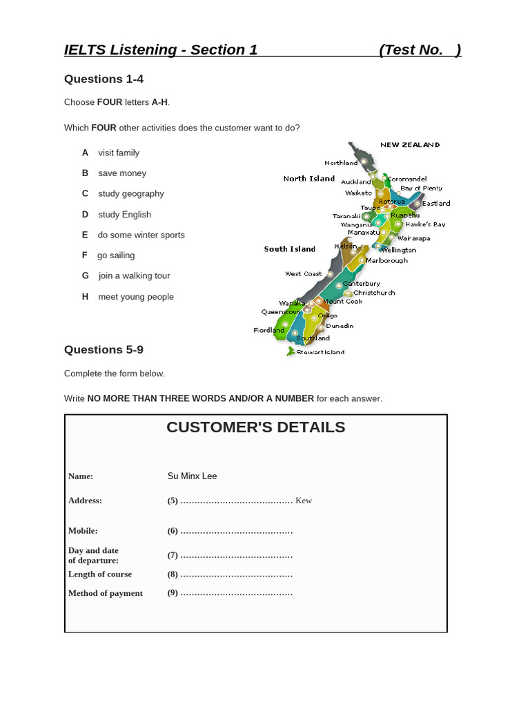 Ielts Listening Section 1 Student Pdf