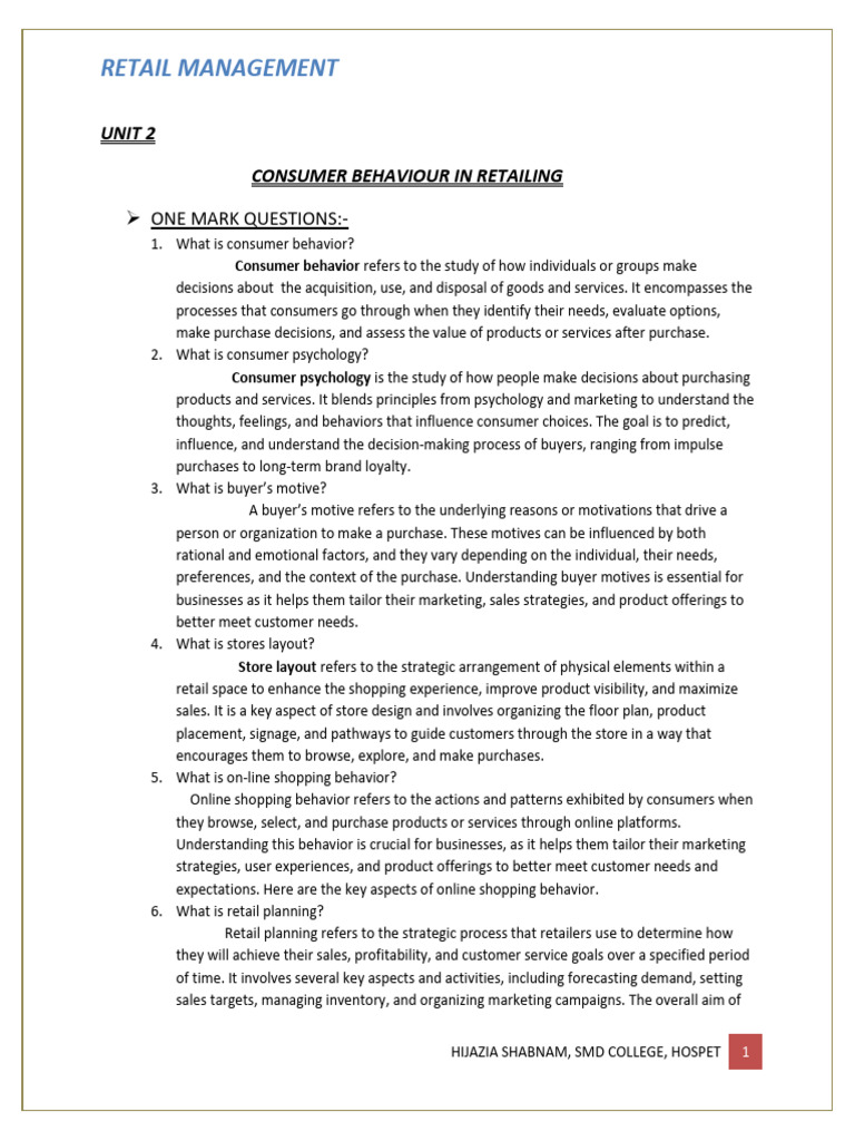 Unit 2 Retailing Pdf Consumer Behaviour Retail