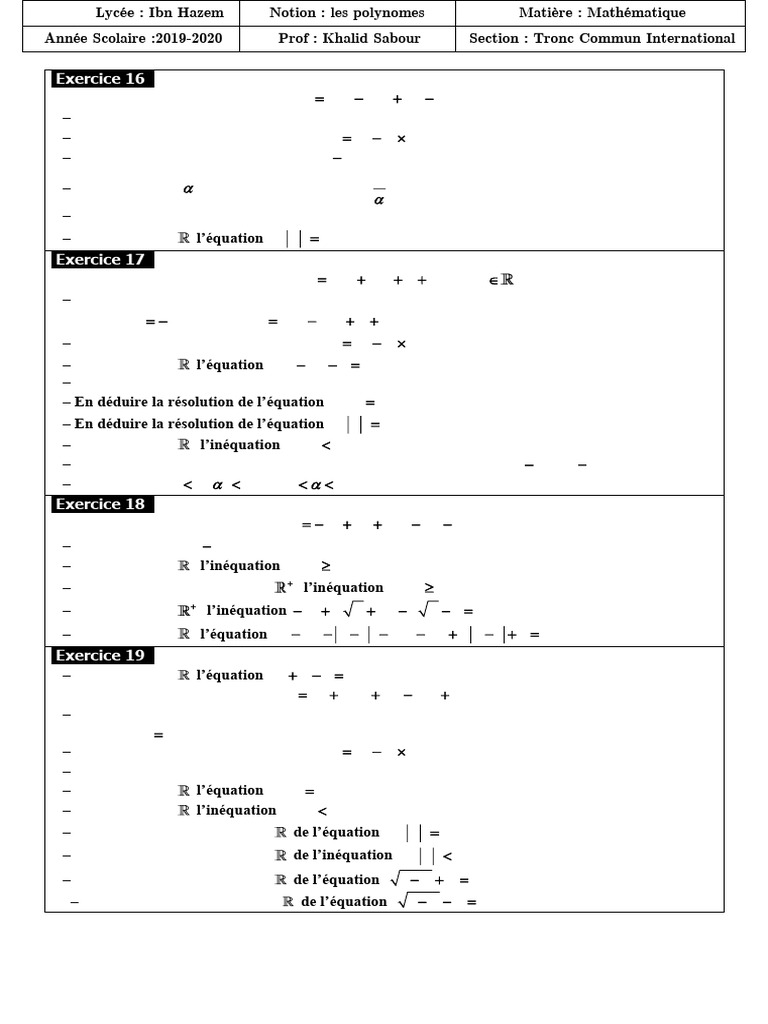 Polynômes : Exercices de Mathématiques | PDF | Zéro d'une fonction ...