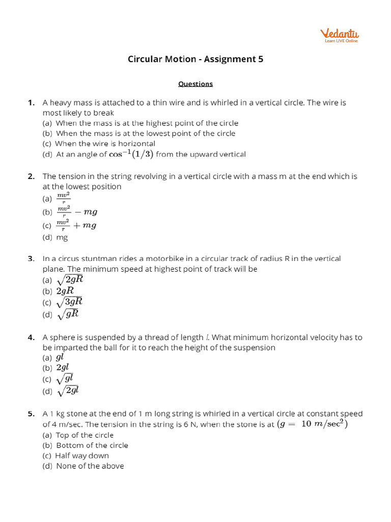 Circular Motion Assignment 5 Guide | PDF