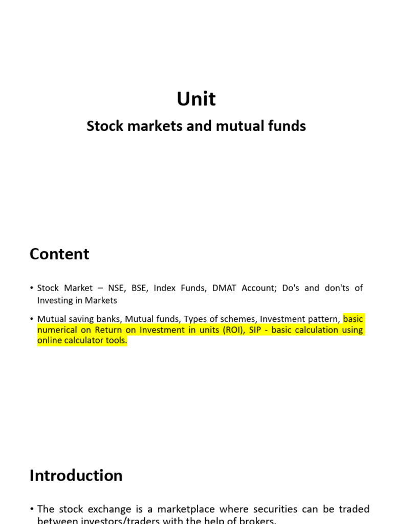 Stock Markets & Mutual Funds Overview | PDF | Investment Fund | Investing