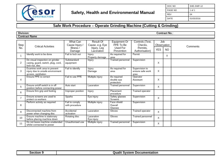 Grinding Machine Safety Procedures | PDF | Personal Protective ...