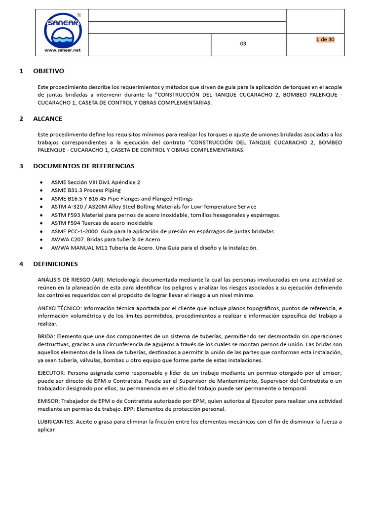 Procedimiento de Torqueo para Juntas Bridadas | PDF | Tornillo