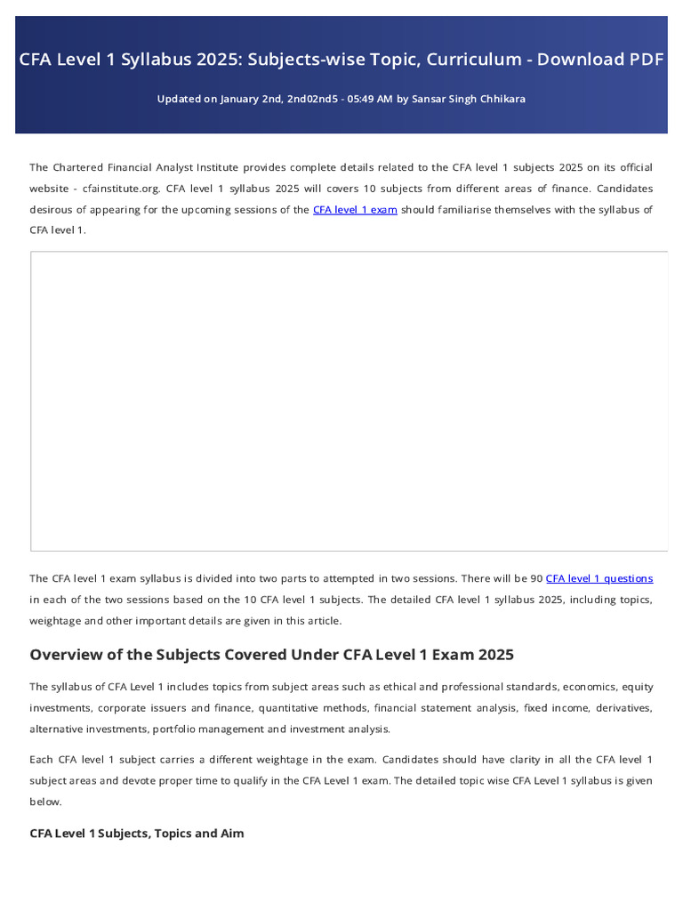 CFA Level 1 Syllabus 2025 Overview | PDF | Financial Risk | Fixed Income