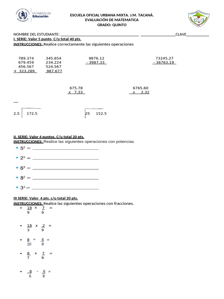 Ejercicios de Operaciones Básicas | PDF