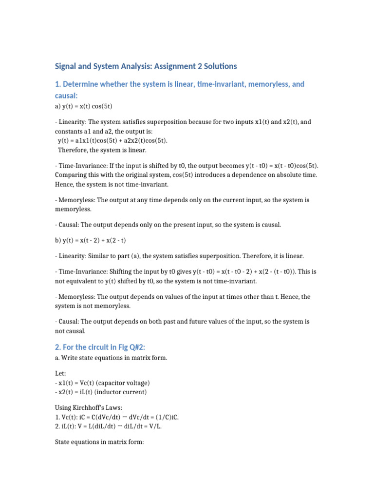 Signal and System Assignment Solutions | PDF | Fourier Transform ...