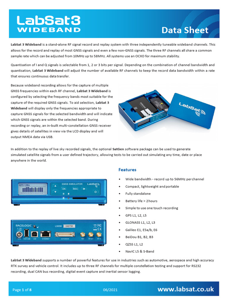 LabSat 3 Wideband GNSS Recorder | PDF | Signal To Noise Ratio | Usb