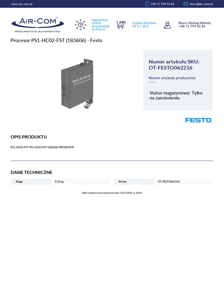 Elementy Sterujace Festo Procesor Ps1 Hc02 FST 183606 Festo | PDF