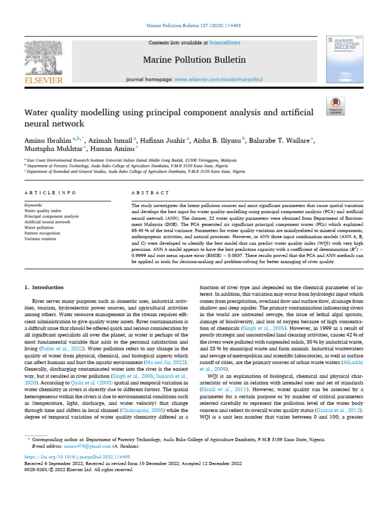 Water Quality Modelling Using Principal Pdf Principal Component