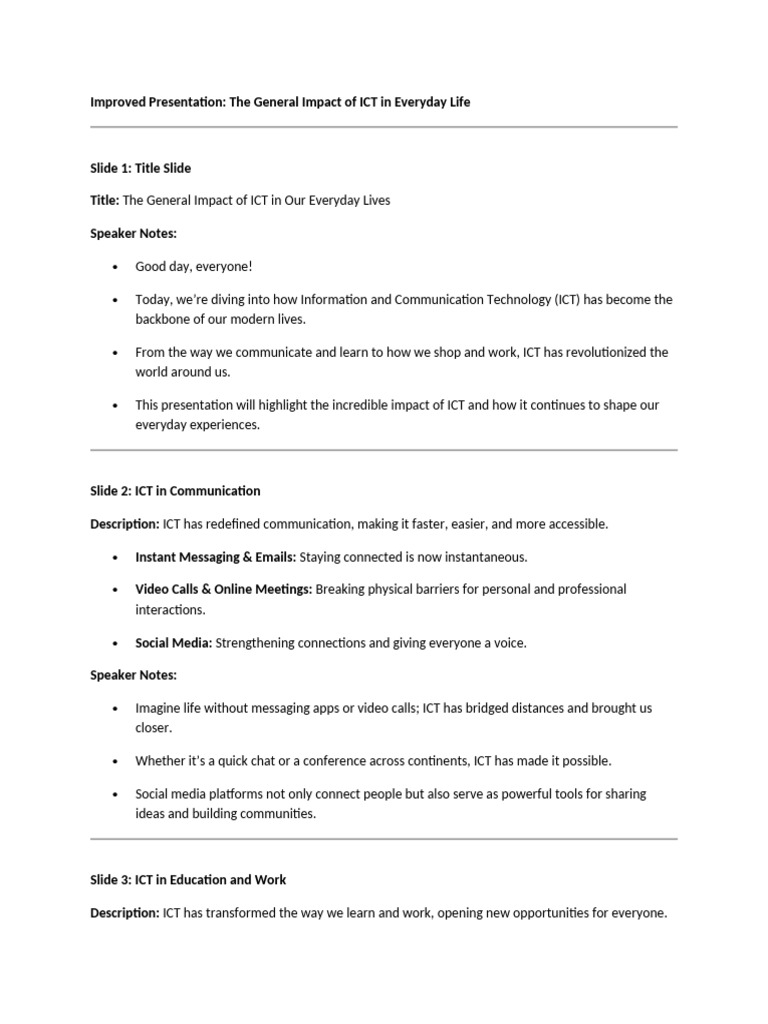 General Impact of ICT in Our Eveyday Lives | PDF | Educational ...