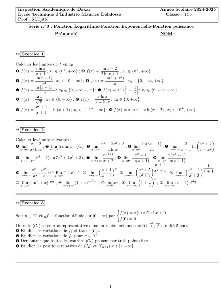 Limites et Variations des Fonctions Logarithmiques | PDF | Limite ...