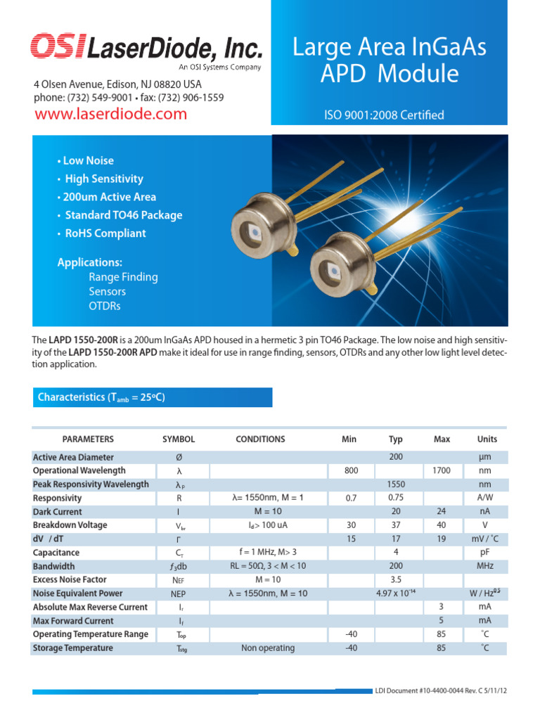 LAPD 1550-200R InGaAs APD Module | PDF | Electrical Components ...