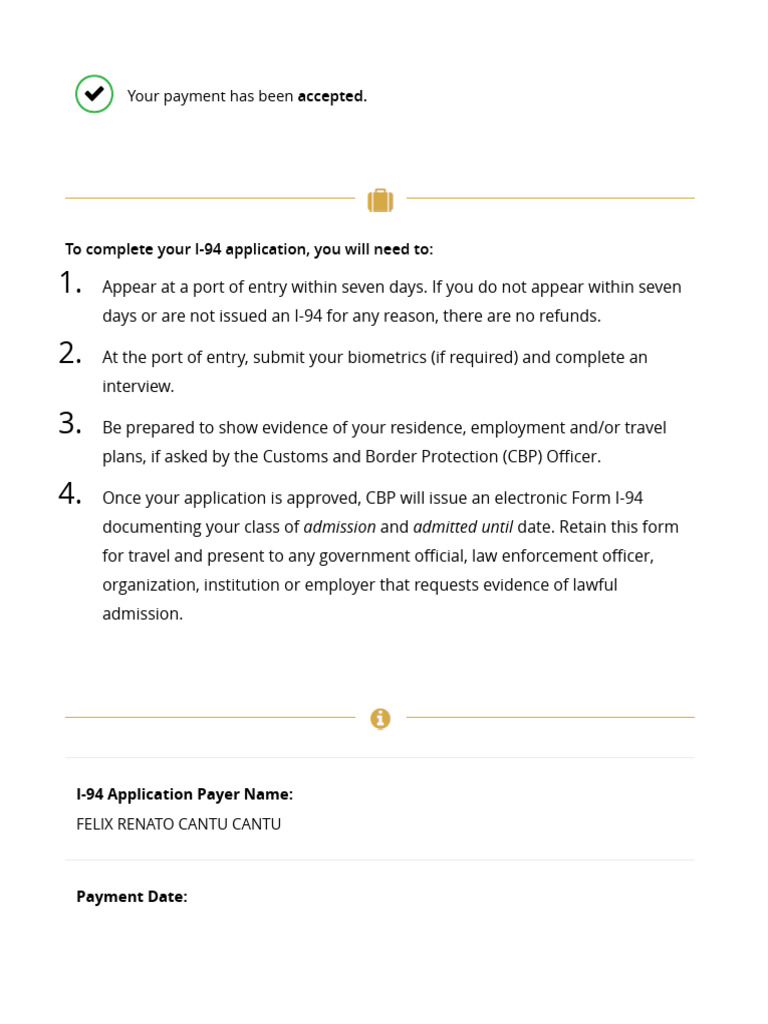 I-94 Application Payment Confirmation | PDF