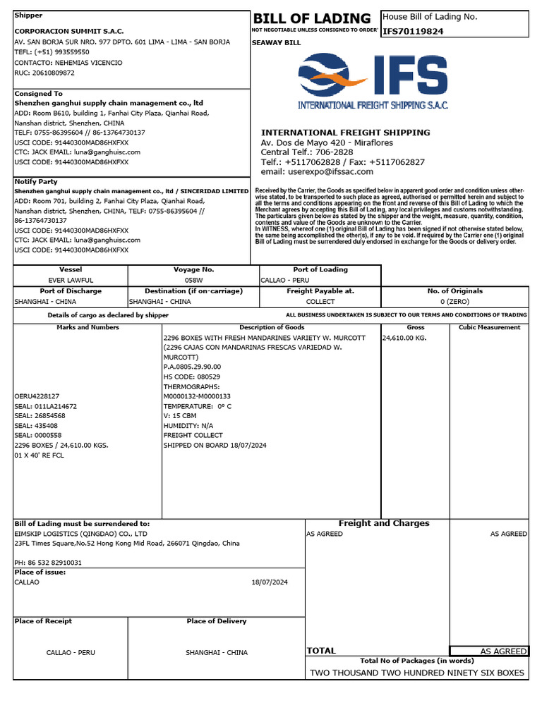Oeru422812-7 Documents CNT.40 | PDF | Bill Of Lading | Cargo