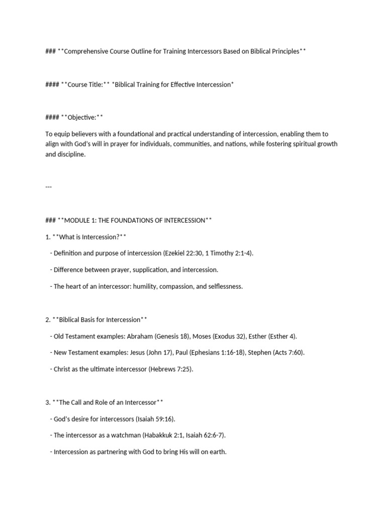 Intercessory Course Outline | PDF | Intercession | Prayer