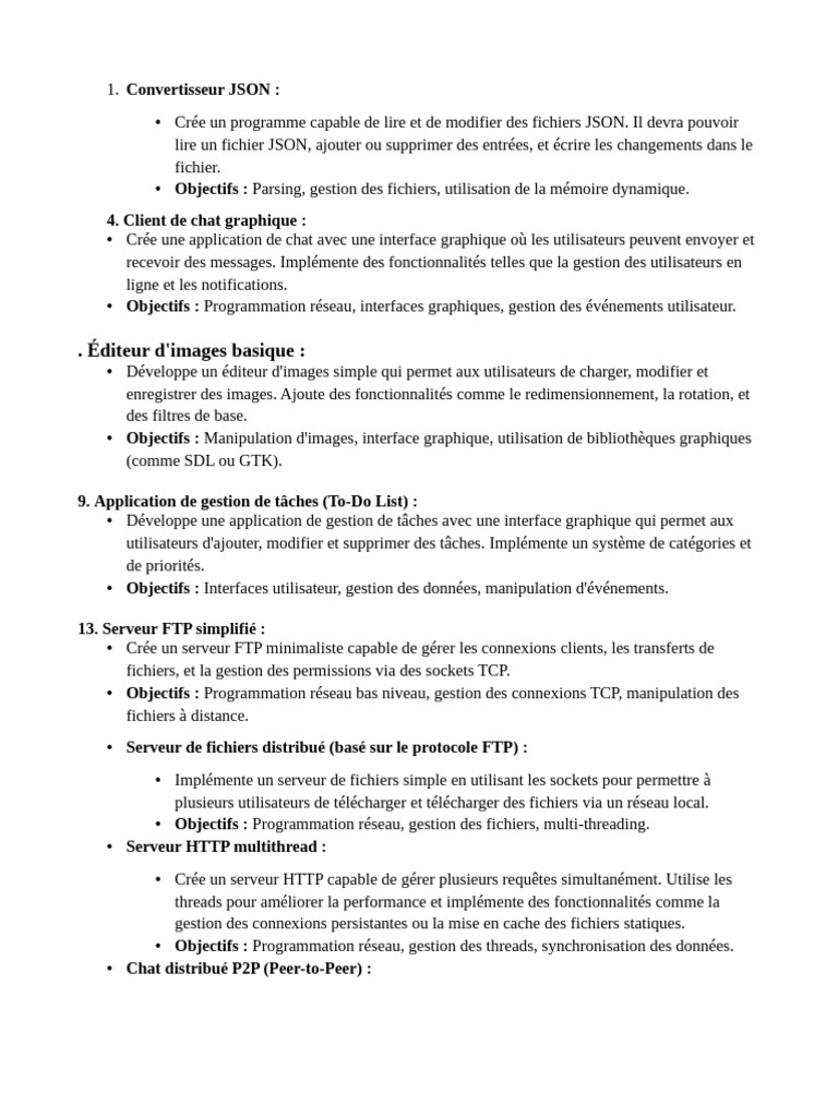 Projets de programmation variés en C | PDF | Pair à pair | Protocole de ...