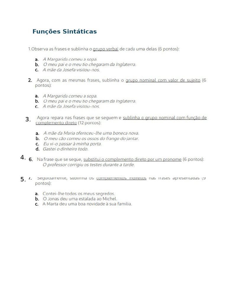 Exs Funções Sintáticas 7 | PDF