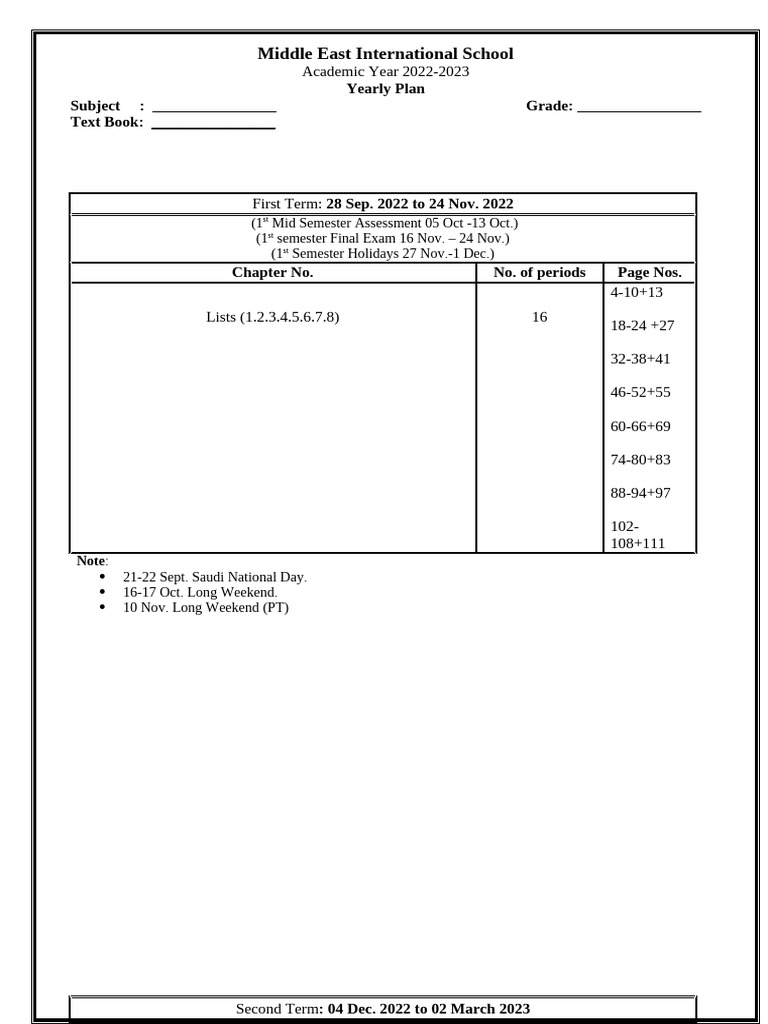 Yearly plan 2022 2023 pdf academic term academia