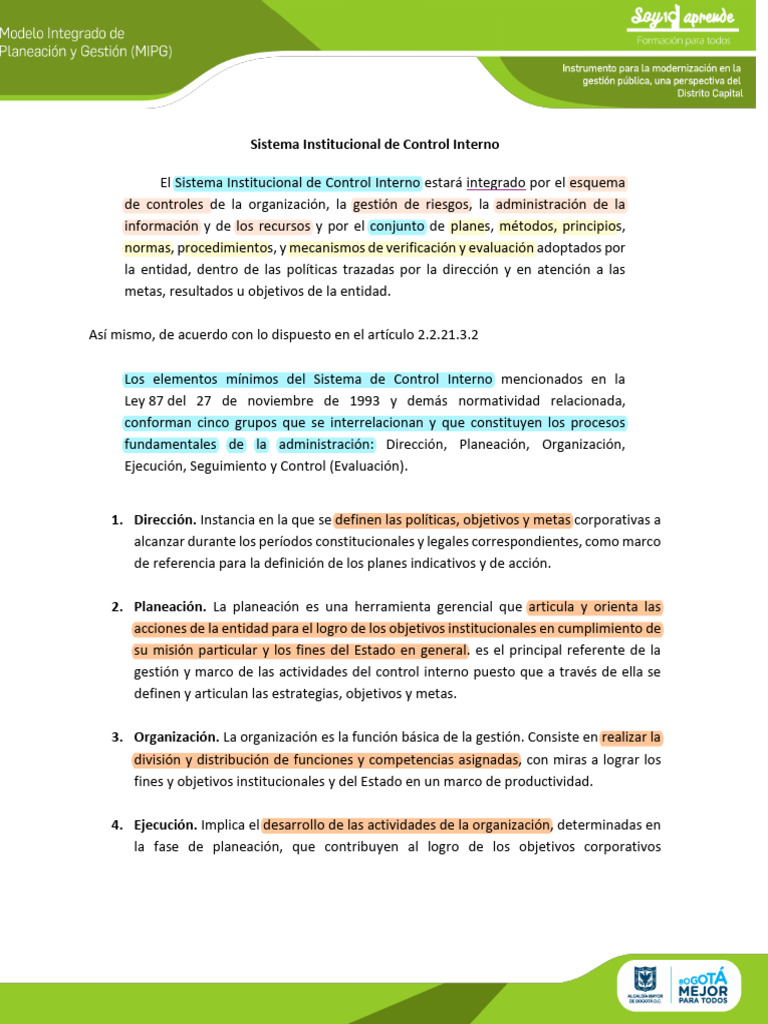 Sistema de Control Interno Institucional | PDF | Planificación | Evaluación