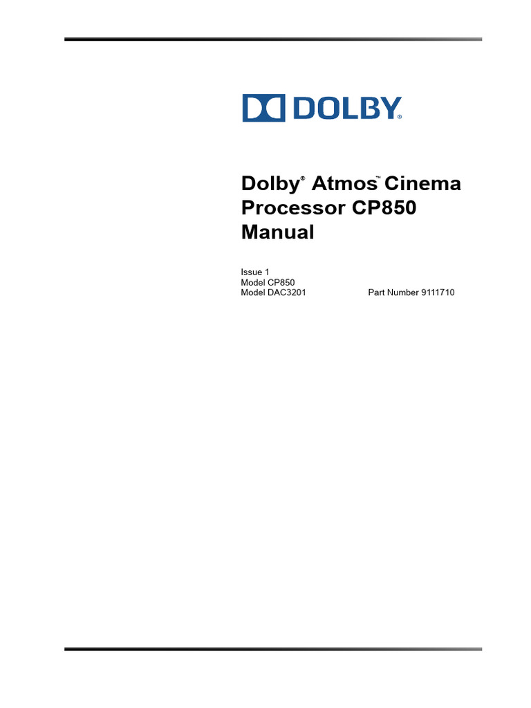 DOCUMENTATION / PRELIMINARY INSTALLATION MANUAL DOLBY SA10
