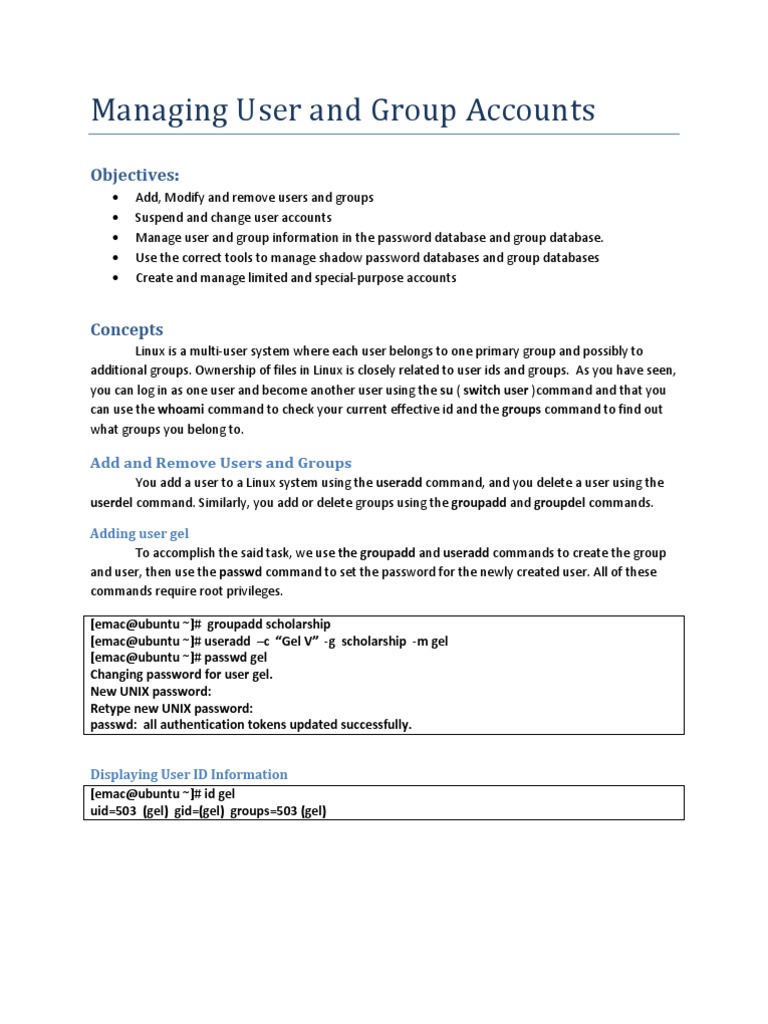 Managing User Accounts in Linux | PDF | Access Control | System Software