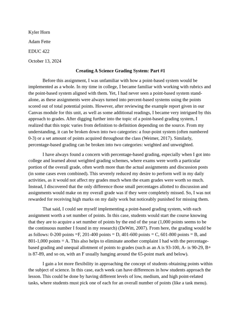 Science Grading System Overview | PDF | Rubric (Academic) | Cognition