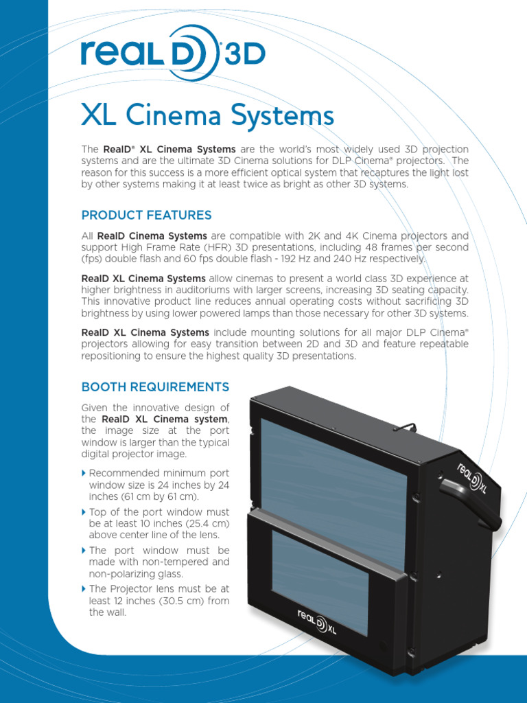 RealD XL Cinema System Overview | PDF | Frame Rate | 3 D Film