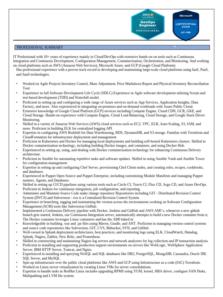 Cloud DevOps Engineer with 10+ Years Experience | PDF | Cloud Computing ...