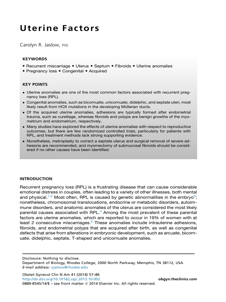 Uterine Factors | PDF | Miscarriage | Uterus