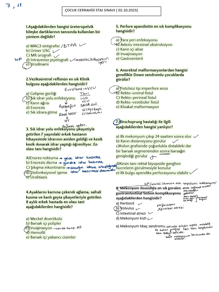 Çocuk Cerrahi 2 Sorular | PDF
