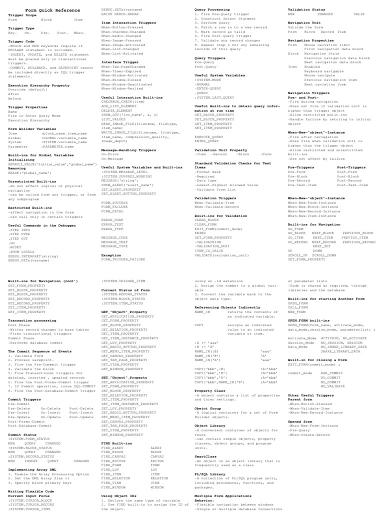 Form Quickref | PDF | Pl/Sql | Data