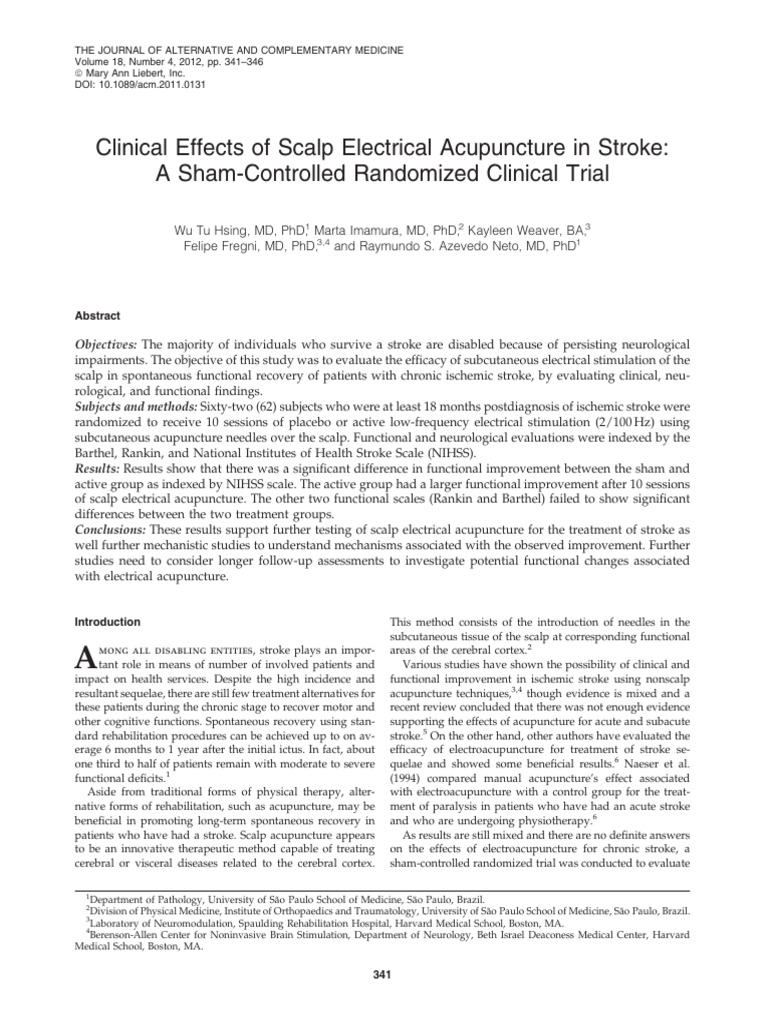 2012 Clinical Effects of Scalp Electrical Acupuncture in Stroke | PDF ...