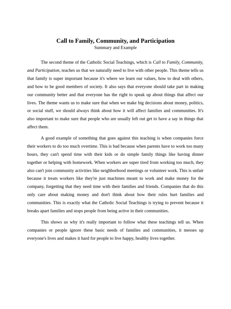 Call to Family, Community, and Participation | PDF