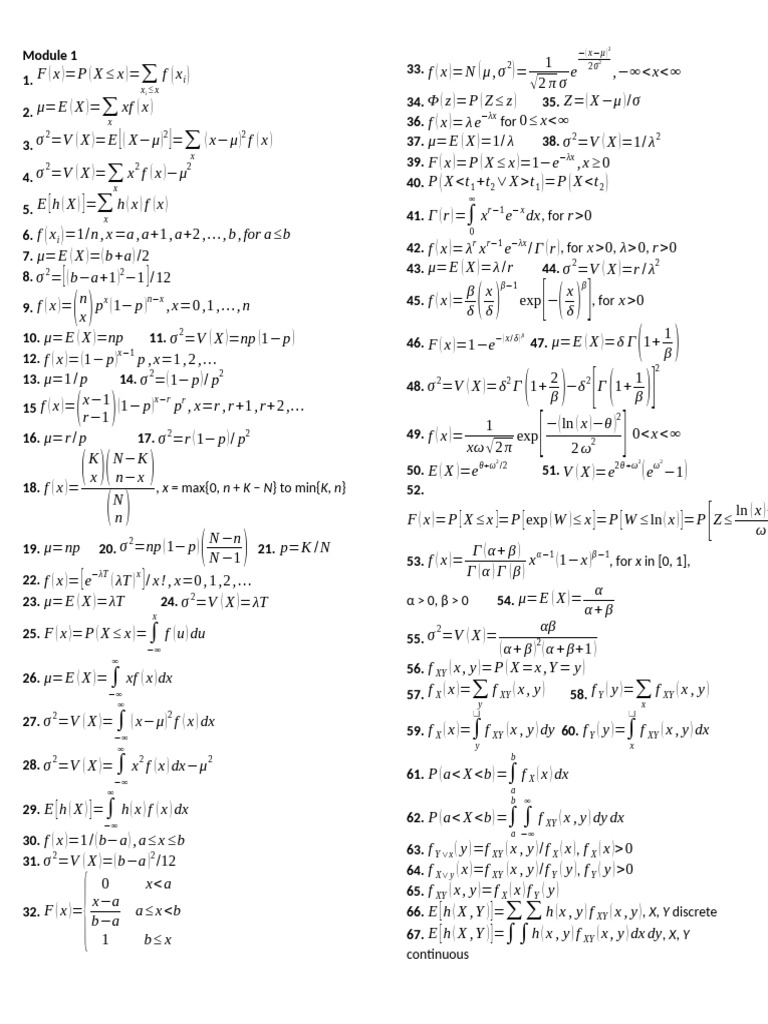 Probability & Statistics Formulas | PDF | Mathematical Physics