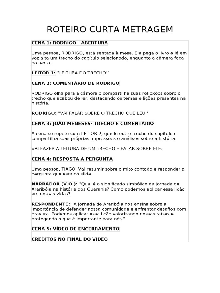 Roteiro de Curta Metragem: Reflexões e Lições | PDF