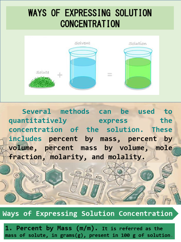 Solution Concentration Percent Mass Volume | PDF
